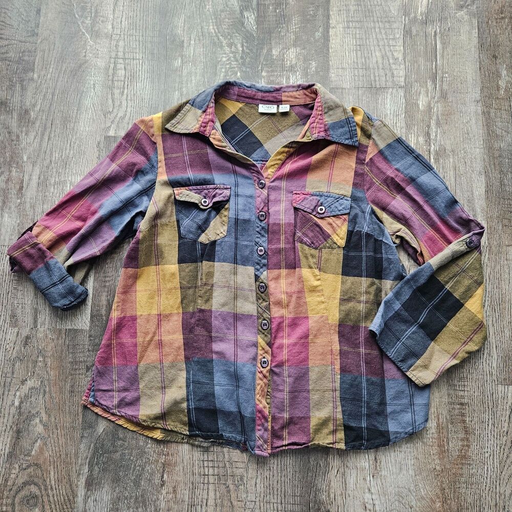 Cato Flannel Roll Tab Button Front Shirt